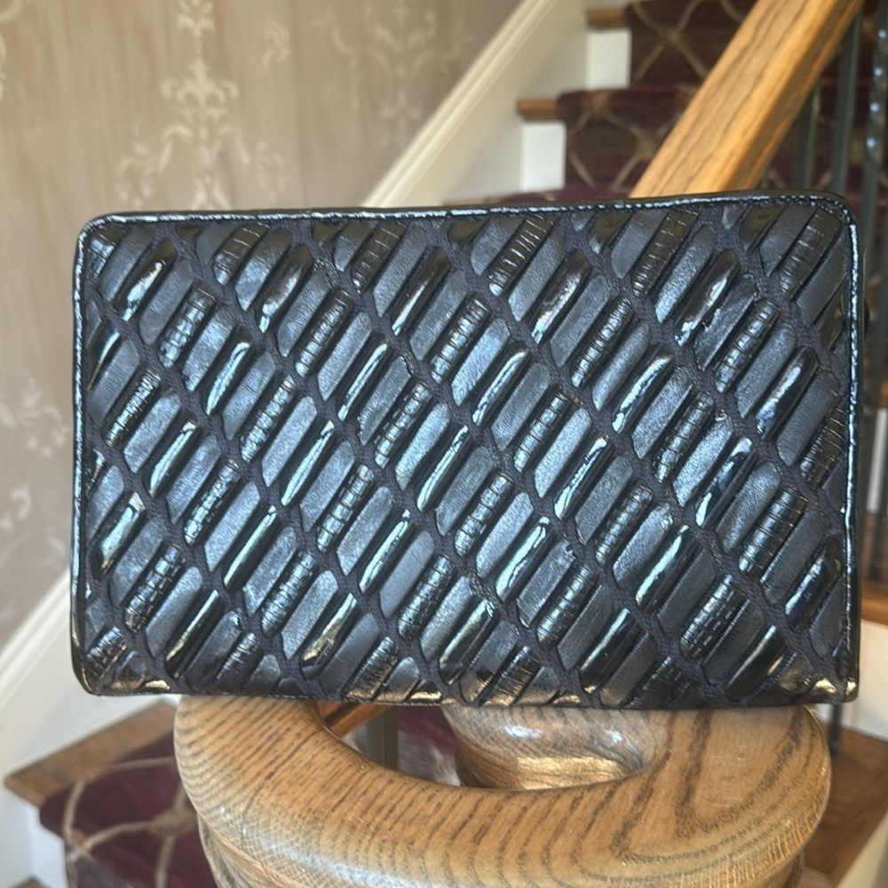 VALERIE BARAD ladies, black patent, leather clutch preowned good condition - Picture 14 of 15